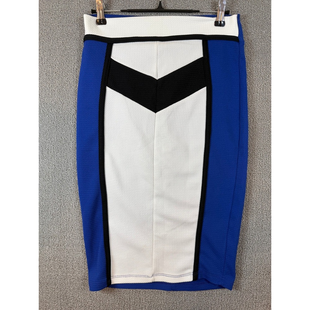 Alt.B Pencil Skirt Womens Small Blue Colorblock Excellent Textured Midi Chevron